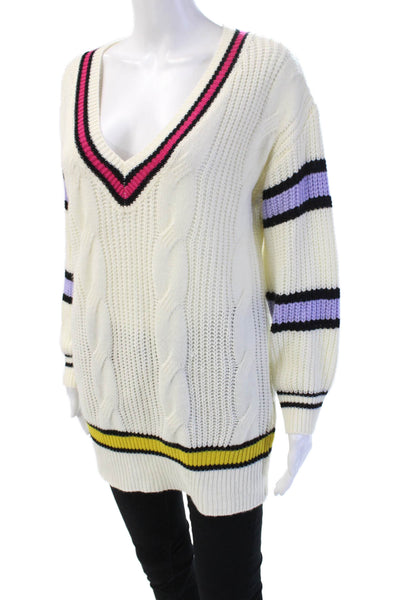 More To Come Unisex Pullover V-Neck Striped White Acrylic Long Sleeve Size XS