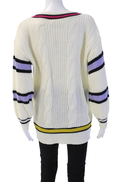 More To Come Unisex Pullover V-Neck Striped White Acrylic Long Sleeve Size XS