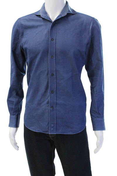 Atelier Munro Mens Cotton Denim Long Sleeve Button Down Shirt Blue Size 36