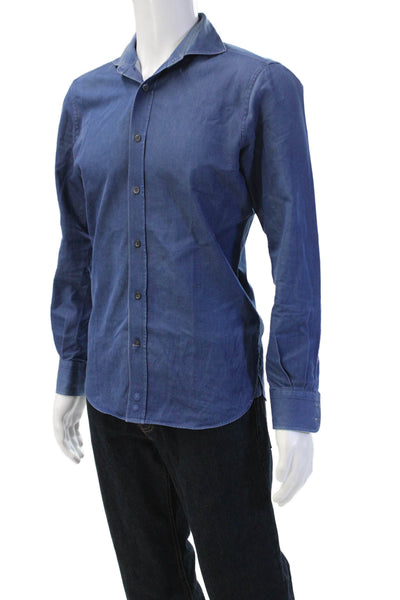 Atelier Munro Mens Cotton Denim Long Sleeve Button Down Shirt Blue Size 36