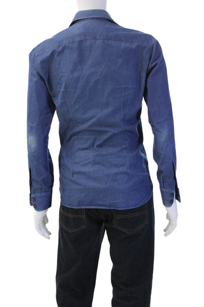 Atelier Munro Mens Cotton Denim Long Sleeve Button Down Shirt Blue Size 36