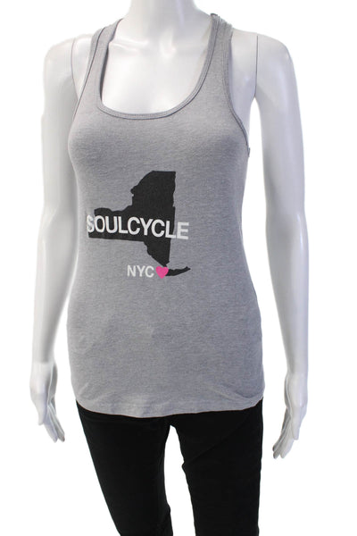 Soul Cycle Women Gray Basic Sleeveless Tank Round Neck Graphic Print Size XS
