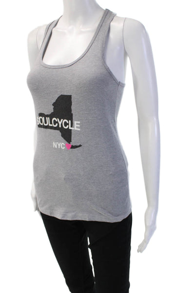 Soul Cycle Women Gray Basic Sleeveless Tank Round Neck Graphic Print Size XS