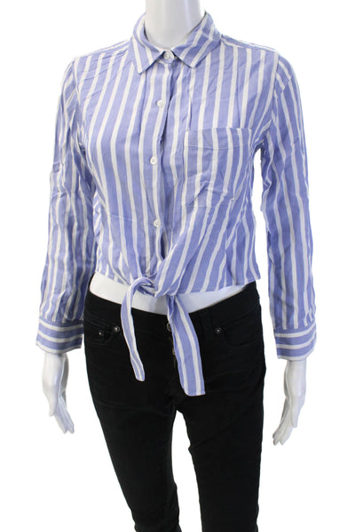 Rails Womens Petite Rayon Striped Collared Button-Up Long Sleeve Blue Size XS