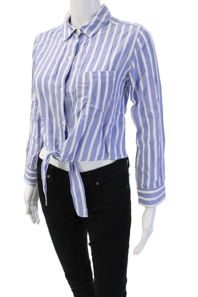 Rails Womens Petite Rayon Striped Collared Button-Up Long Sleeve Blue Size XS