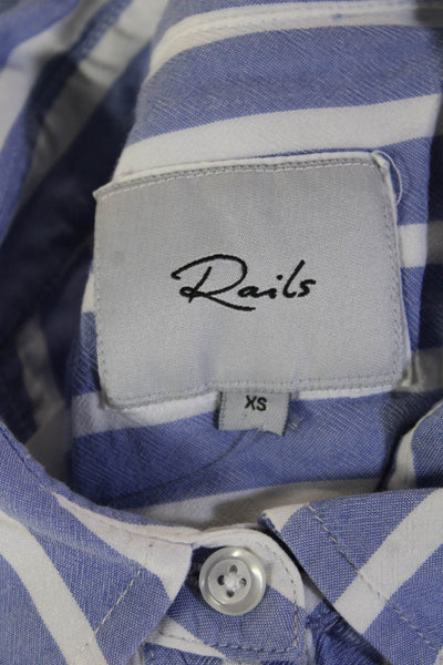 Rails Womens Petite Rayon Striped Collared Button-Up Long Sleeve Blue Size XS