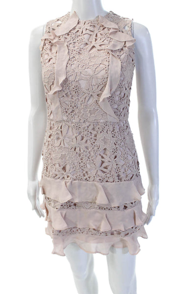 Parker Women Beige Floral Sheath Mini Dress Sleeveless Zip Size 0