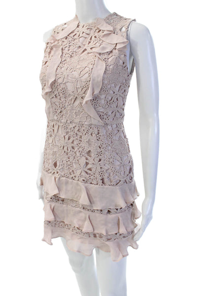 Parker Women Beige Floral Sheath Mini Dress Sleeveless Zip Size 0