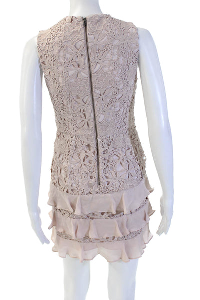 Parker Women Beige Floral Sheath Mini Dress Sleeveless Zip Size 0