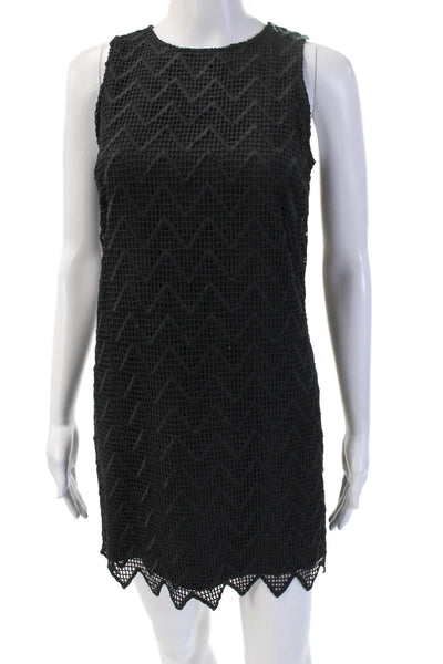 Aqua Womens Black Geometric Sleeveless Shift Dress Crewneck Zip Size XS