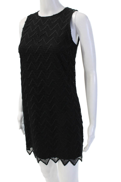 Aqua Womens Black Geometric Sleeveless Shift Dress Crewneck Zip Size XS