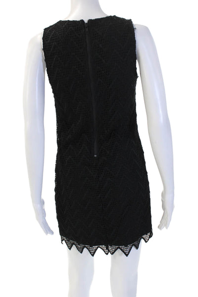 Aqua Womens Black Geometric Sleeveless Shift Dress Crewneck Zip Size XS