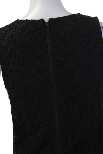 Aqua Womens Black Geometric Sleeveless Shift Dress Crewneck Zip Size XS