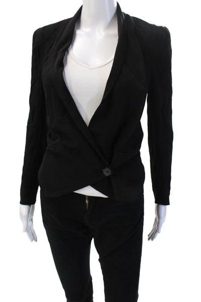 Rebecca Minkoff Unisex Black Silk V-Neck Button Blazer Long Sleeve Size XS