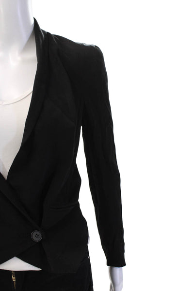 Rebecca Minkoff Unisex Black Silk V-Neck Button Blazer Long Sleeve Size XS
