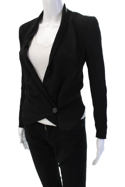 Rebecca Minkoff Unisex Black Silk V-Neck Button Blazer Long Sleeve Size XS