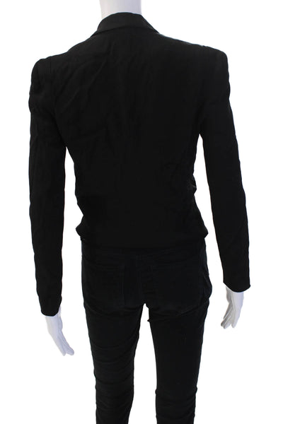 Rebecca Minkoff Unisex Black Silk V-Neck Button Blazer Long Sleeve Size XS