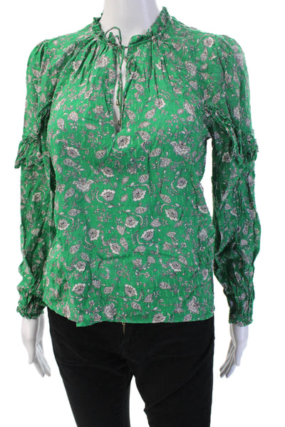 Intermix Women Green Floral Bohemian High Neck Long Sleeve Blouse Size S