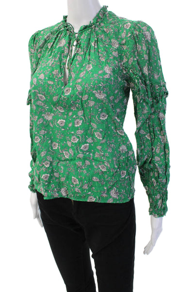 Intermix Women Green Floral Bohemian High Neck Long Sleeve Blouse Size S
