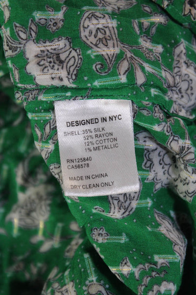 Intermix Women Green Floral Bohemian High Neck Long Sleeve Blouse Size S