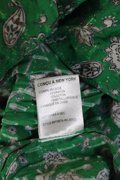 Intermix Women Green Floral Bohemian High Neck Long Sleeve Blouse Size S