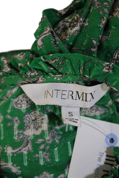 Intermix Women Green Floral Bohemian High Neck Long Sleeve Blouse Size S