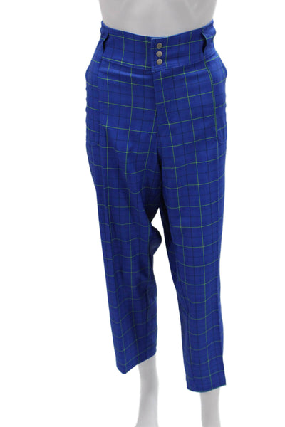 JoFit Unisex Ankle Cropped Pants Blue Check Button 28in 94% Polyester Size 14