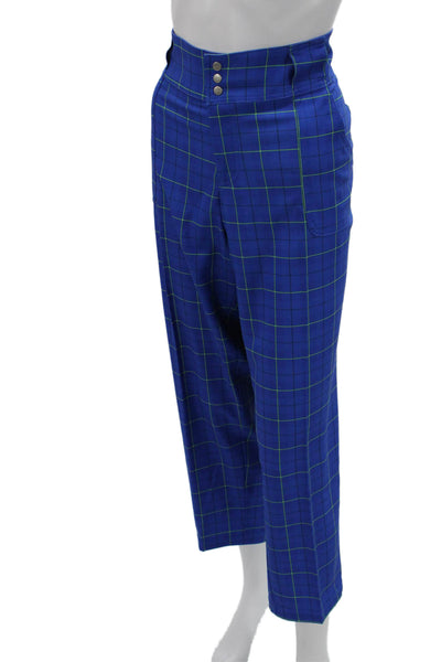JoFit Unisex Ankle Cropped Pants Blue Check Button 28in 94% Polyester Size 14