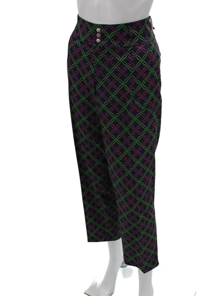 JoFit Women Cropped Pants Dark Blue Geometric Button Inseam 28 Size 14