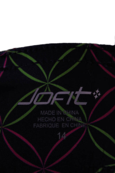JoFit Women Cropped Pants Dark Blue Geometric Button Inseam 28 Size 14