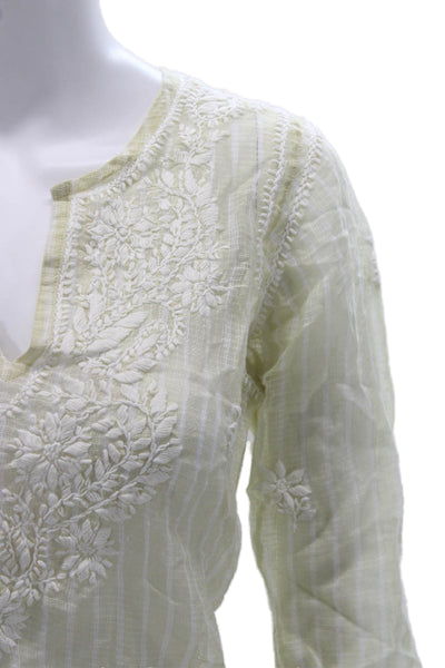 Gretchen Scott Women Tunic Blouse Beige Floral 3/4 Sleeve Bohemian Size S