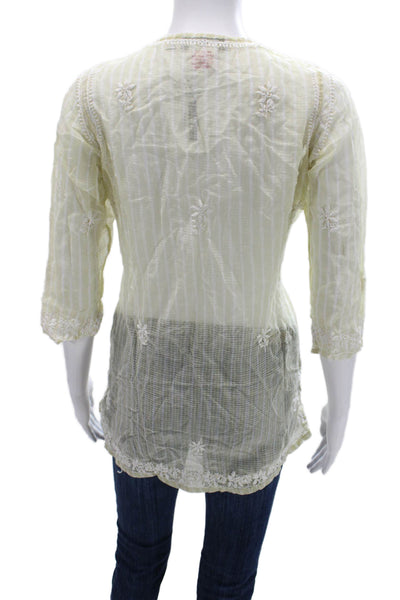 Gretchen Scott Women Tunic Blouse Beige Floral 3/4 Sleeve Bohemian Size S