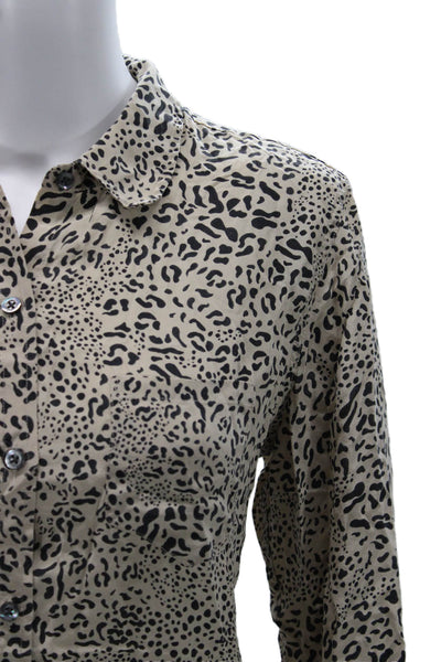 Rails Women Silk Leopard Button-Up Collared Long Sleeve Beige Top Size M