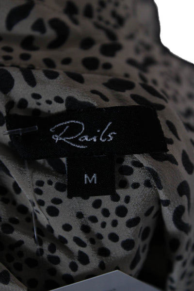 Rails Women Silk Leopard Button-Up Collared Long Sleeve Beige Top Size M