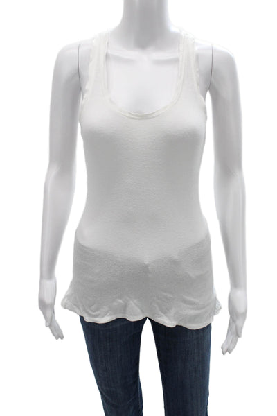 BCBGMAXAZRIA Womens Basic White Sleeveless Tank Top Round Neck Size M