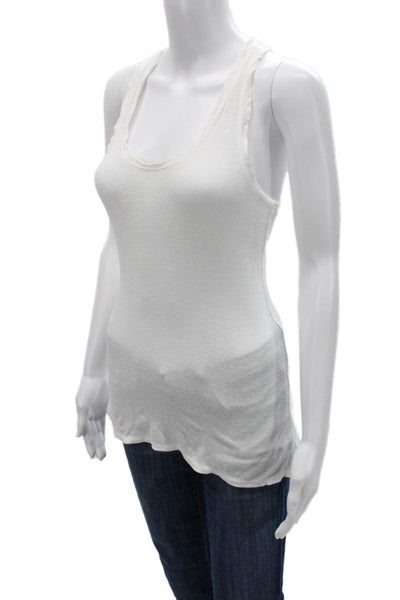 BCBGMAXAZRIA Womens Basic White Sleeveless Tank Top Round Neck Size M