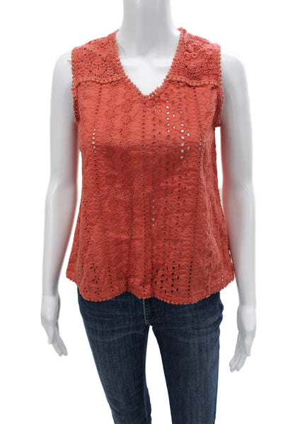 Joie Women Bohemian Orange 100% Cotton V-Neck Sleeveless Blouse Size XS