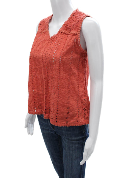 Joie Women Bohemian Orange 100% Cotton V-Neck Sleeveless Blouse Size XS