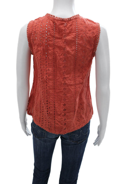 Joie Women Bohemian Orange 100% Cotton V-Neck Sleeveless Blouse Size XS