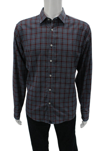 Untuckit Mens Button Front Collared Plaid Shirt Navy Red Black Size Large