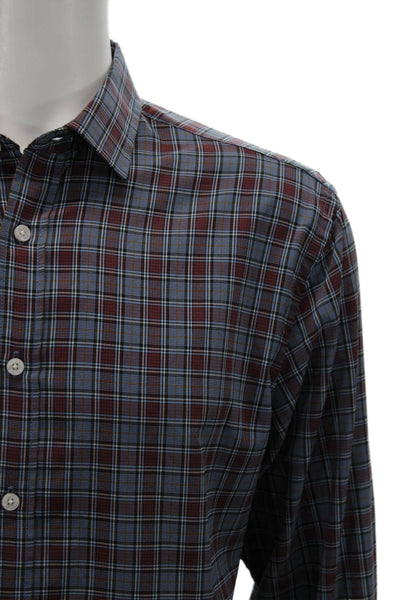 Untuckit Mens Button Front Collared Plaid Shirt Navy Red Black Size Large