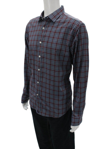 Untuckit Mens Button Front Collared Plaid Shirt Navy Red Black Size Large