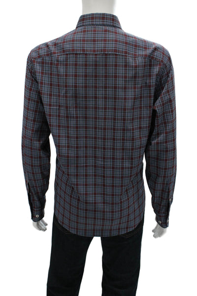 Untuckit Mens Button Front Collared Plaid Shirt Navy Red Black Size Large