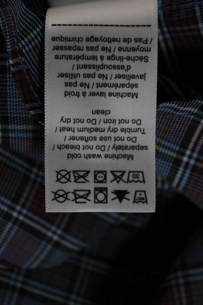 Untuckit Mens Button Front Collared Plaid Shirt Navy Red Black Size Large