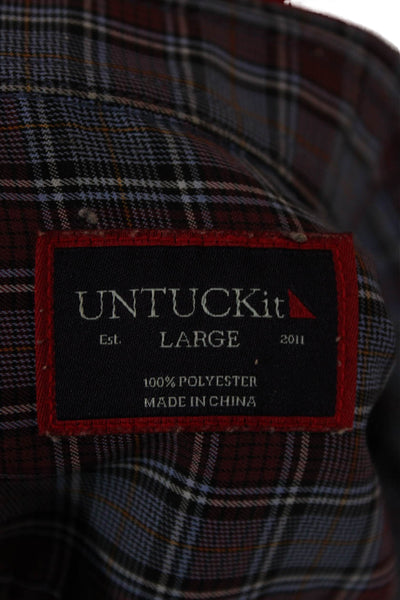 Untuckit Mens Button Front Collared Plaid Shirt Navy Red Black Size Large