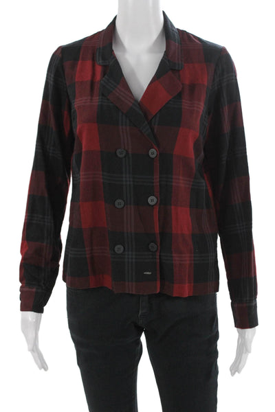 Zara Woman Womens Pea Coat Black Plaid Cotton Collared Long Sleeve Size S