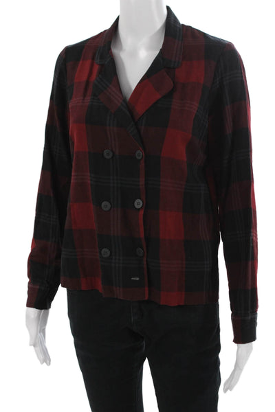 Zara Woman Womens Pea Coat Black Plaid Cotton Collared Long Sleeve Size S