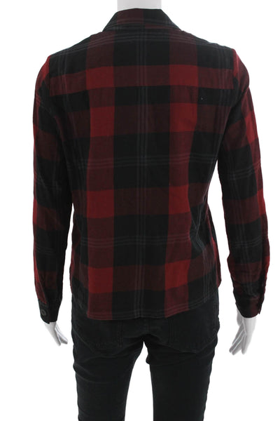 Zara Woman Womens Pea Coat Black Plaid Cotton Collared Long Sleeve Size S