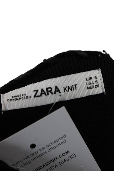 Zara Knit Womens Black Bohemian V-Neck Polyester Coatigan Long Sleeve Size S