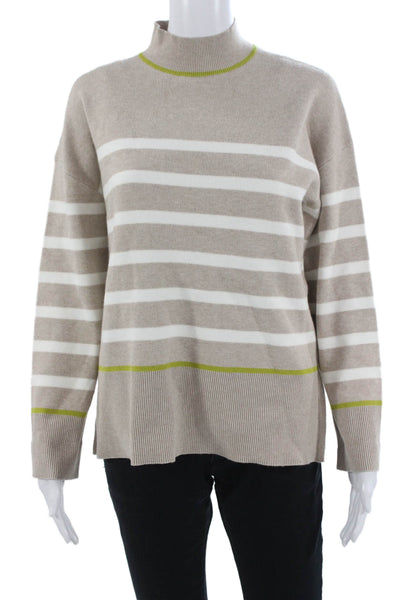 Tahari Unisex Pullover Striped Mock Neck Long Sleeve Sweater Beige Size M